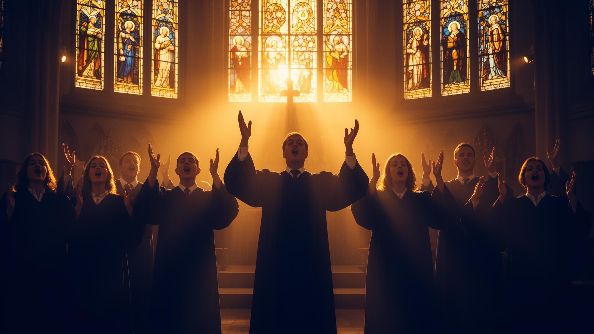 Choir worship at golden hour
